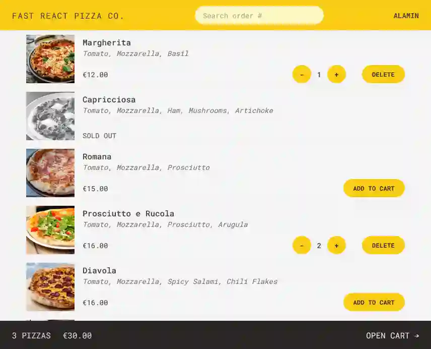 Visit to Fast React Pizza Screenshot of Fast React Pizza